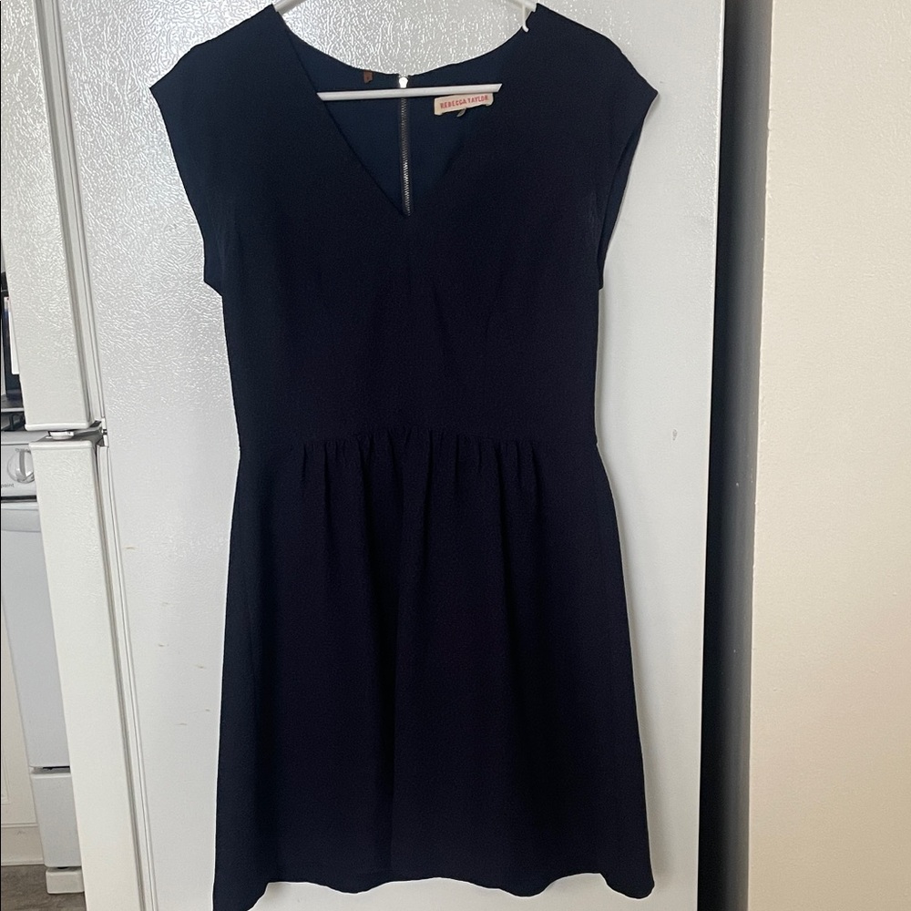 Rebecca Taylor Size 8 Midnight Blue‎ Textured Silk Lined Dress
